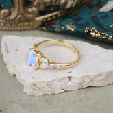 1 Carat 4 Prong Emerald Cut Moonstone Ring Marquise Side Stone Engagement Ring